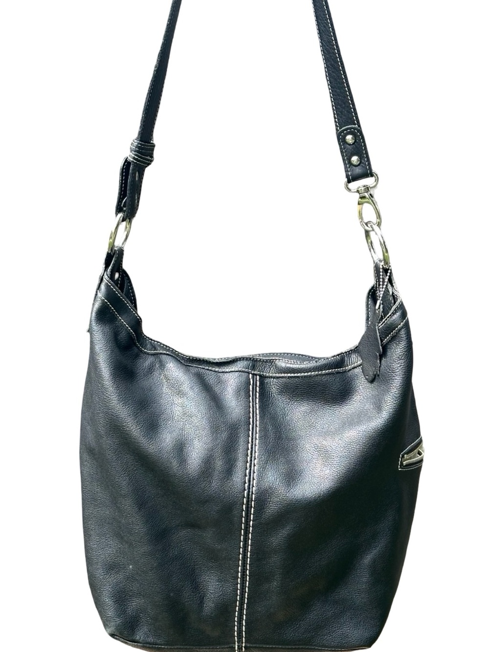 Vintage Roots Black Leather Slouchy Hobo Crossbody Bag - Picture 6 of 16